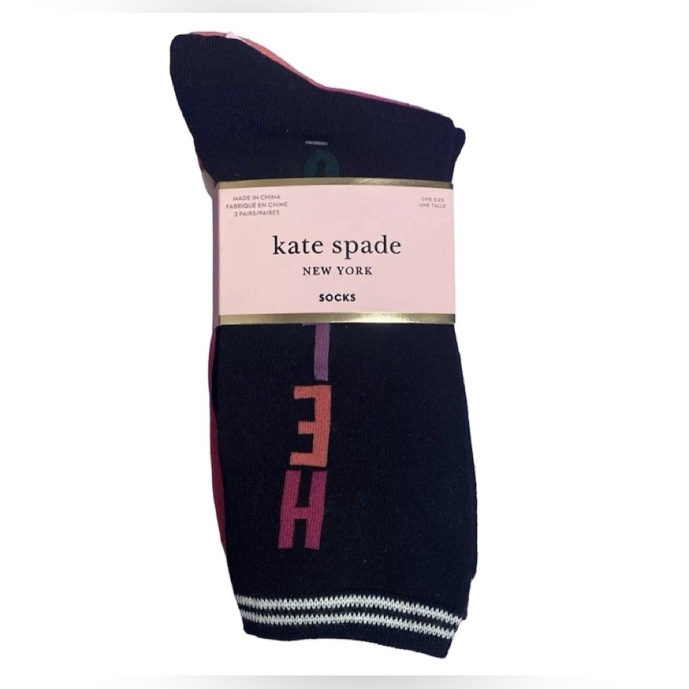 Kate Spade Socks 3 Pack ‘Head Over Heels’ Black-Pink-White-Multicolor - NEW